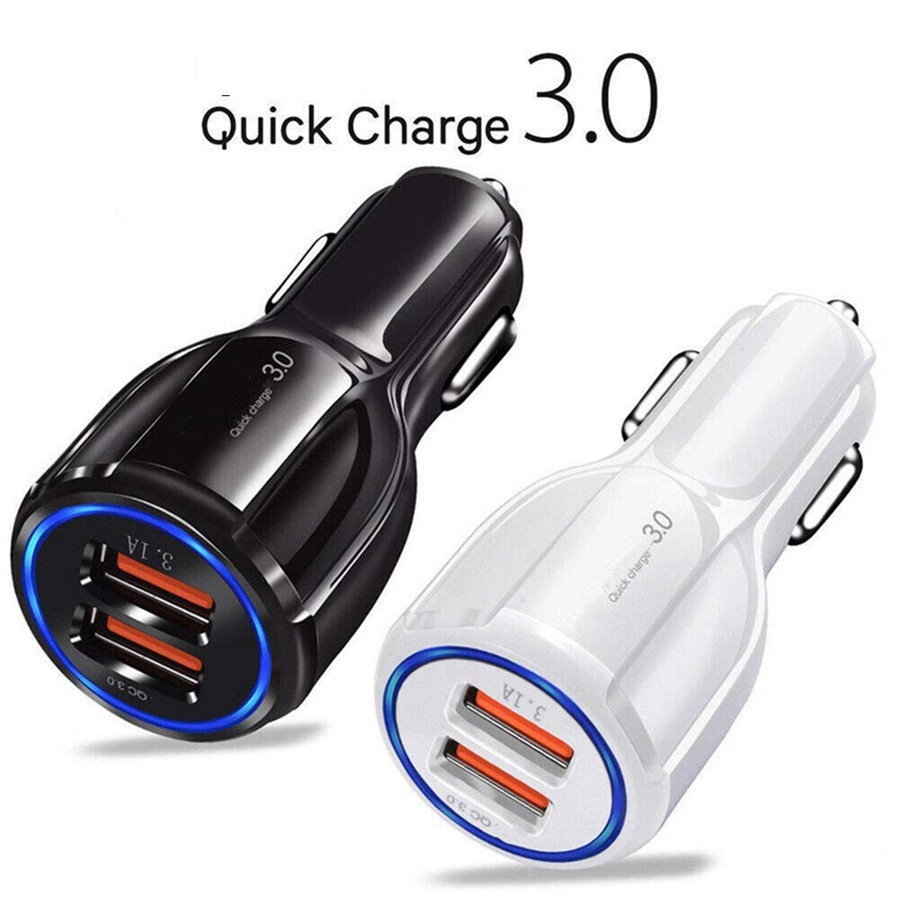 

QC 3.0 Dual Usb Port High Speed Quick Charging Car chargers 3.1A Adapter for iphone 5 6 7 8 x samsung s8 s10 htc android phone