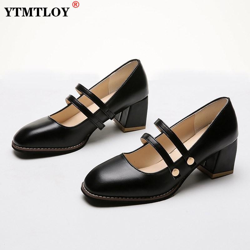 

Dress Shoes Plus Size 42 Women Patent Leather Three Buckle Mary Janes Female Wedding Bridal Medium Heels Pumps, Black