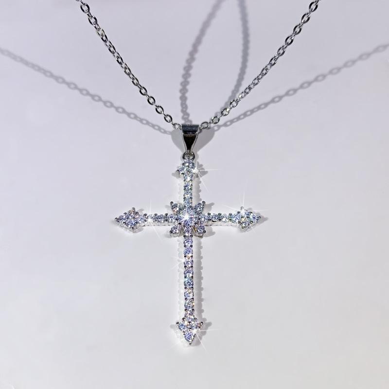 

Chains Men Women Cross Pendant Necklace White Zircon Stone 925 Silver Chain Bling Necklaces Hip Hop Jewelry Fashion Gift