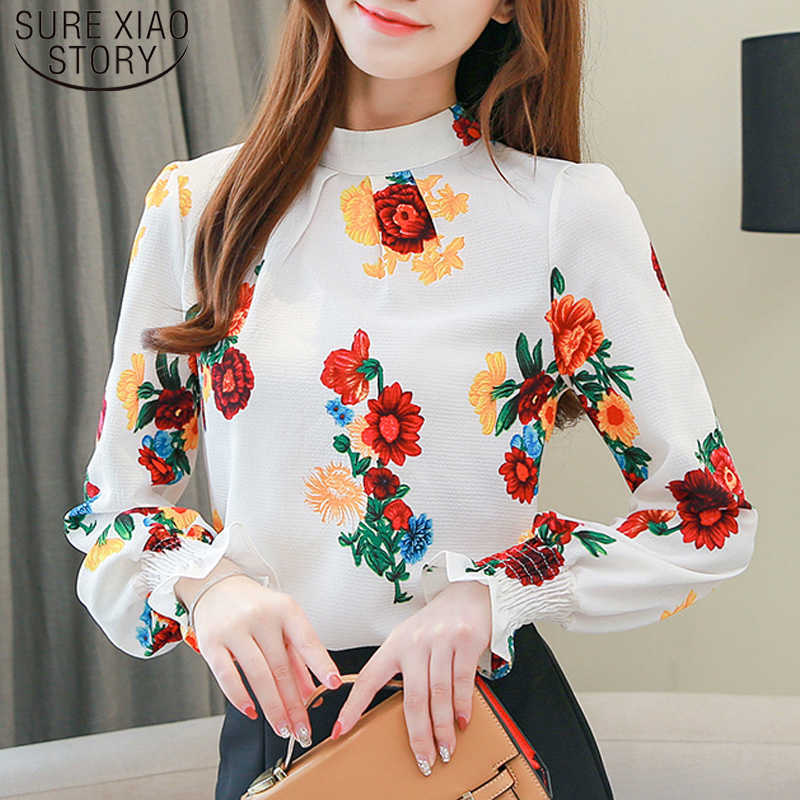 

Autumn Fashion OL Women Shirts Elegant Printed Shirts Long Butterfly Sleeve Women Blouses and Tops Plus Size 6694 50 210527, White