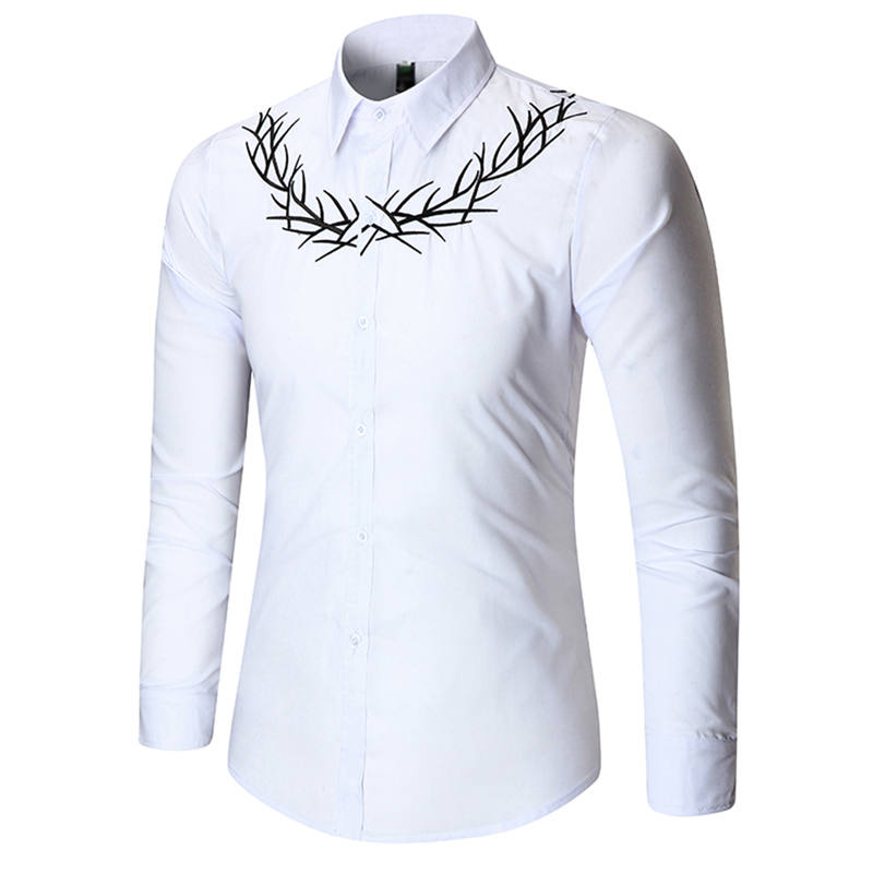 

Men Shirts Luxury Embroidery Shirt Suit Fashion Youth Formal Wedding Dress Shirts Long Sleeve Tops Men DFF1001, White;black