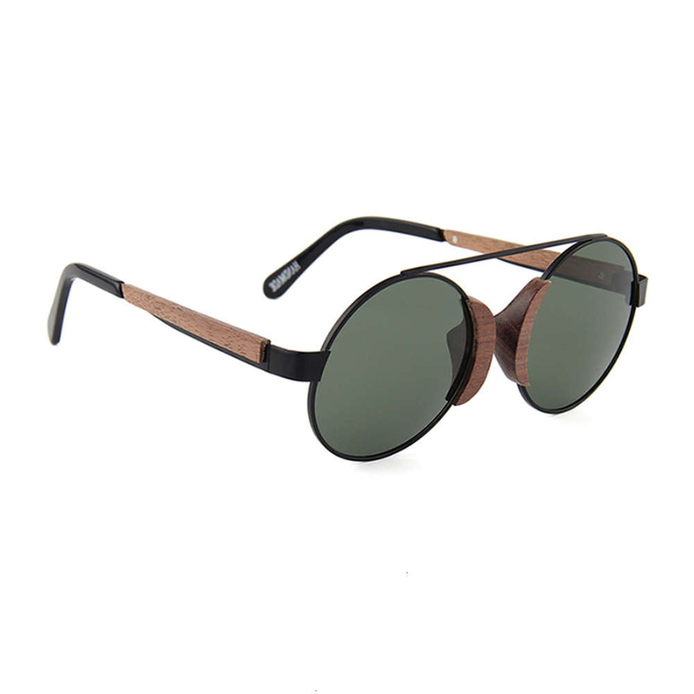 

Highend accessories Hot Fashion Digner Wooden Round Metal Fram Sunglass Sun Glass With Polarized, Black