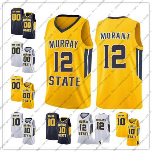 

Custom Men Youth Murray State Racers University 12 Ja Morant 10 Tevin Brown 11 Shaq Buchanan 2019 Kids NCAA Basketball Jersey, White