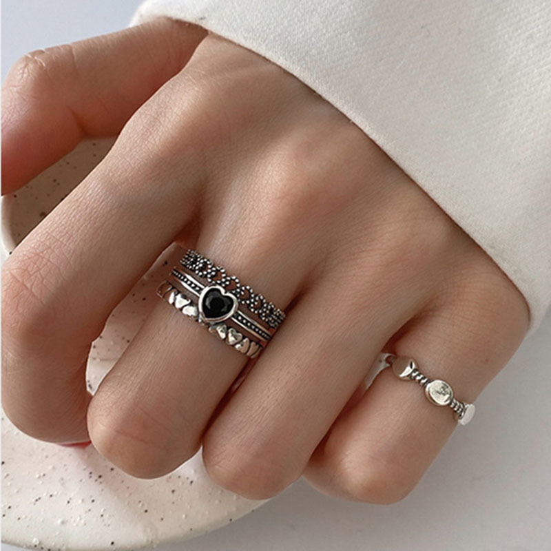 

Silver Width Rings for Women Couples Vintage Trendy LOVE Heart Multilayer Thai Silver Jewelry Party Gifts 680 Z2