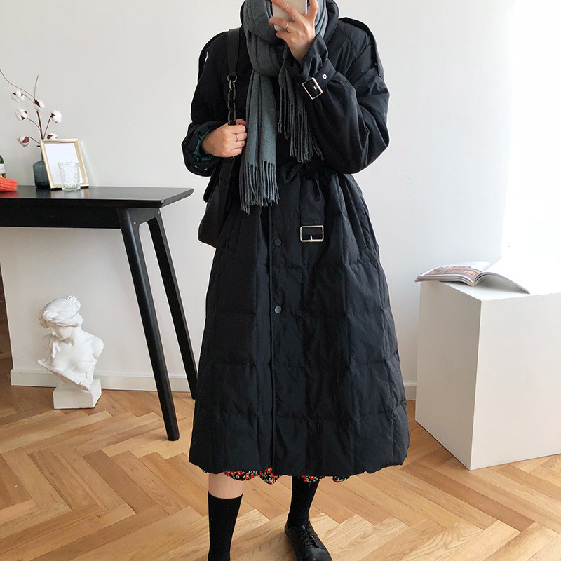 

Winter Fashion Elegant Women Down Jacket Female Mid-length Slim Waist Over-The-Knee Lightweight White Duck Casual Coat 210520, Yellow
