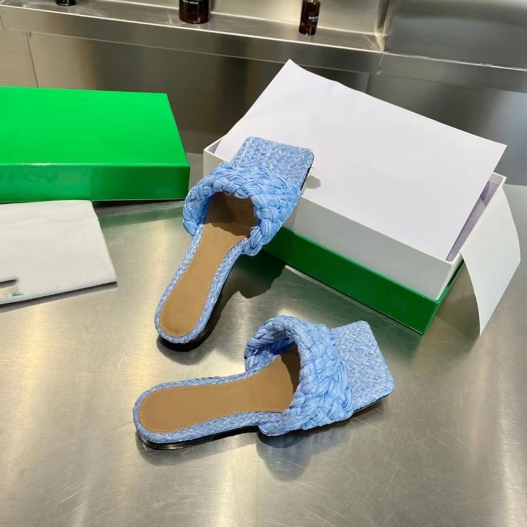 

Sexy Flat slides Lido Sandals Woven women slippers square mules Ladies Wedding high heels shoes Dress Quality mkJJJ002