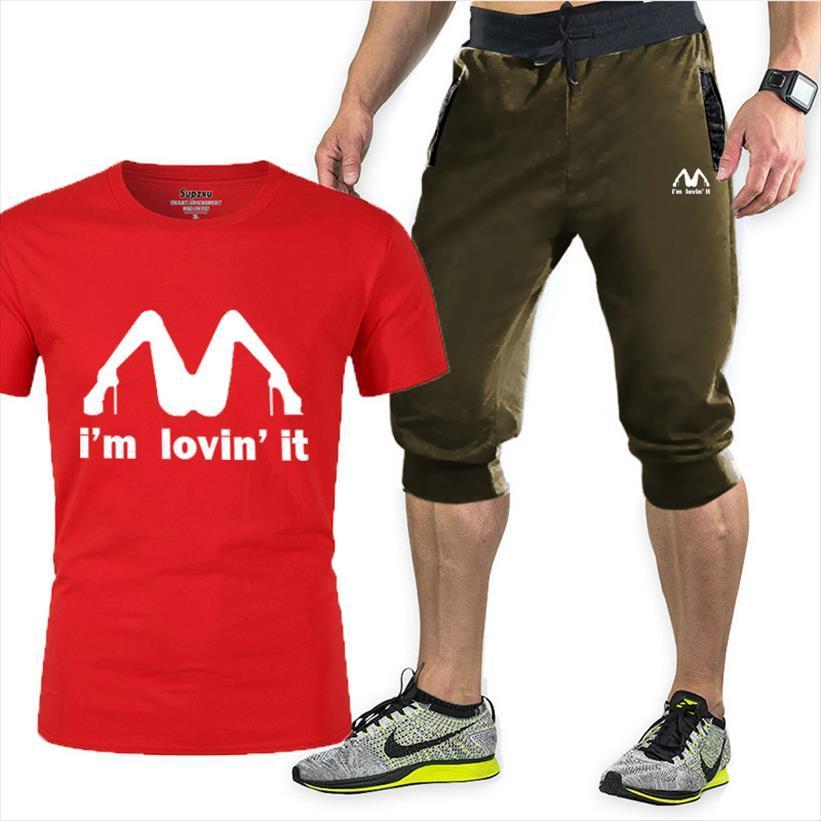 

participate in the summer mens tracksuit t shirt fitness jogging pants shorts fashion sportswear hip hop suit, Gray