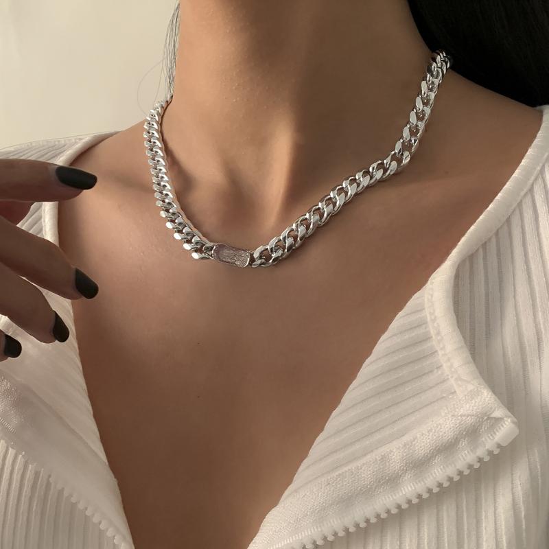 

Chokers High Quality Cuban Choker Necklace Collares Punk Vintage Chunky Thick Link Aluminum Chain For Women Hip Hop Jewelry Accessories