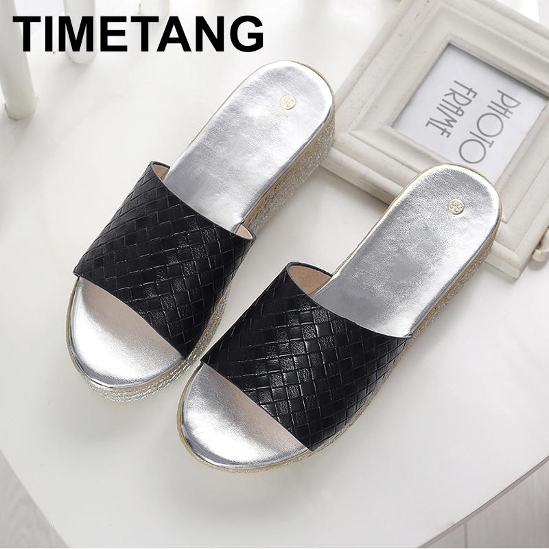 

Slippers TIMETANG Fashion Women Wedges Casual Summer Wedge Platform High Heels Lady Slips Black White Green Beach Slides Mules