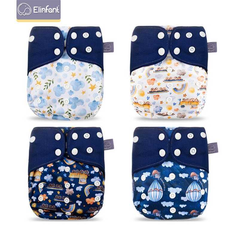 Elinfant Print 4pcs Set Eco-Friendly Washable Cloth Nappy Adjustable Baby Ecological Diapers 211028-image-735828259
