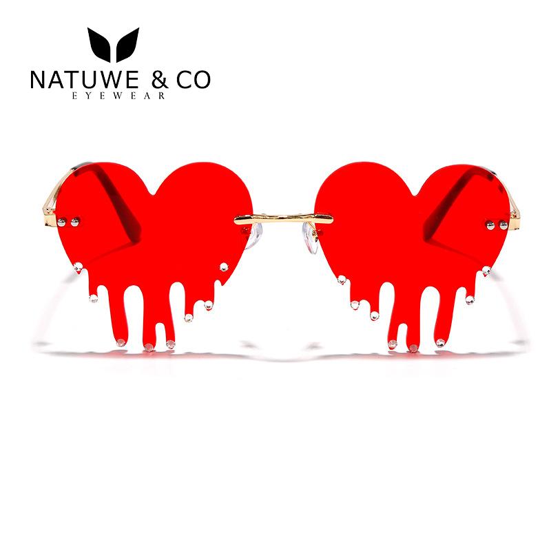 

Heart Dripping Diamond Sunglasses Lady Women Mirror Imagine UV400 Eyewear, White;black
