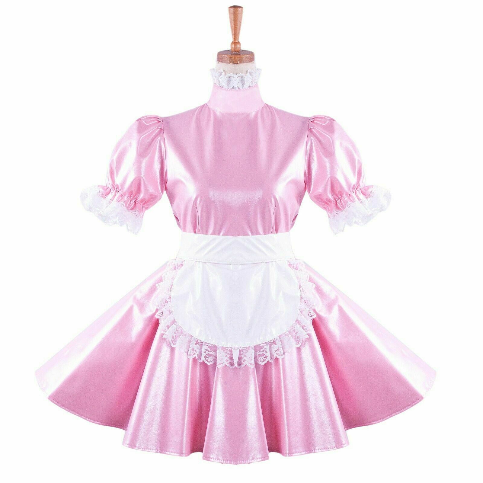 

Pink Pearl leather sissy maid dress Halloween cosplay costume, Photo color