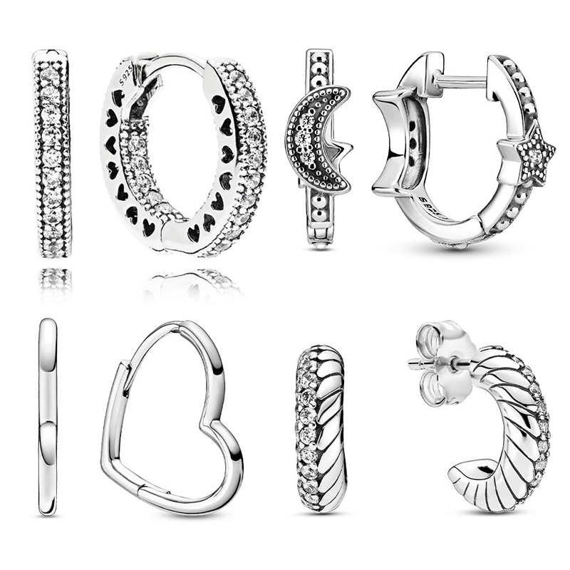 

pan's new pure earring hook s925 silver inlaid zircon peach heart shaped hollow earrings for girls, Black