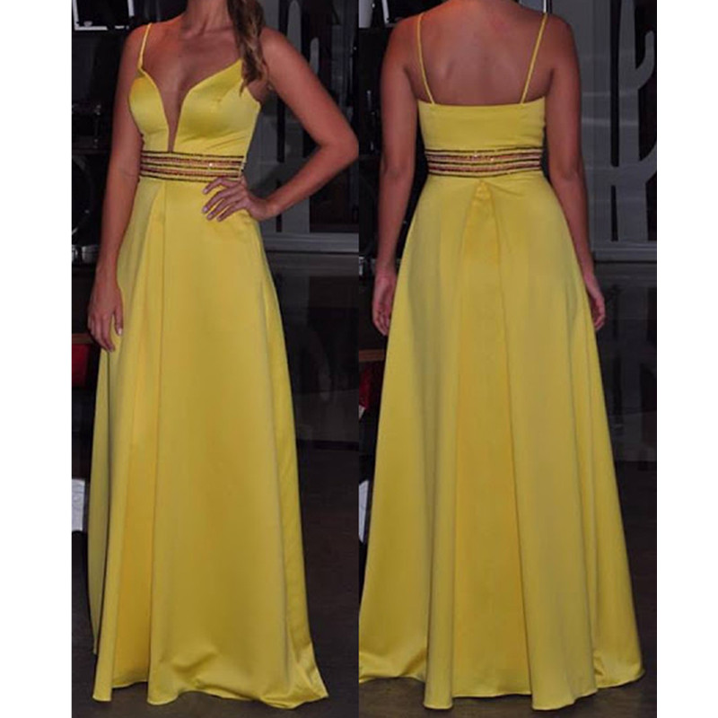 

Fashion Formal Long Prom Dresses Sexy Spaghetti Straps Sweetheart Backless beading Evening Party Gowns yollew Satin Floor Length Celebrity Dress, Light sky blue