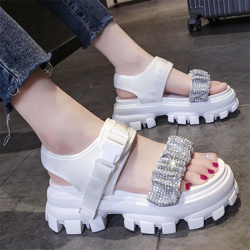 

Sandals Sports Rhinestone Women's Summer Slope With 2021 Net Red Explosion Models Beach Platform, Black