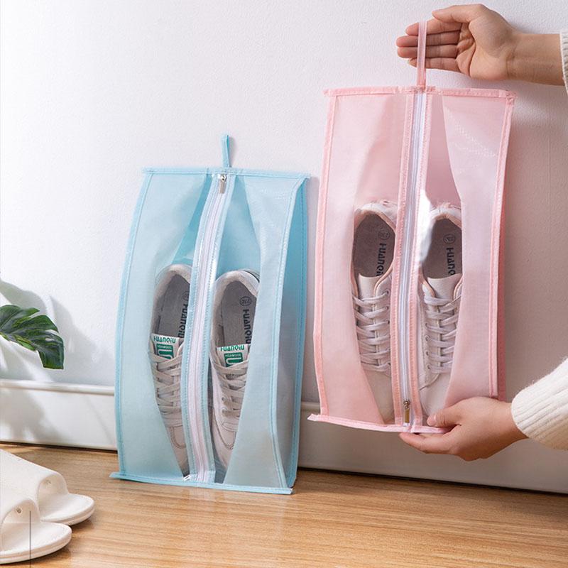 

Storage Bags Portable Travel Gym Shoe Non-woven Waterproof Transparent Shoes Bag For Men Women Zipper Organizer