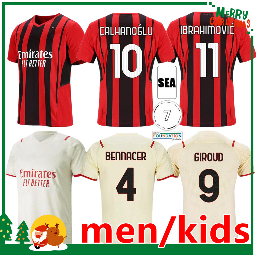 

21 22 milan soccer jerseys IBRAHIMOVIC THEO MANDZUKIC AC football shirt 2021 2022 fourth set BRAHIM CALHANOGLU men + kids kit, 20/21 inter 3rd