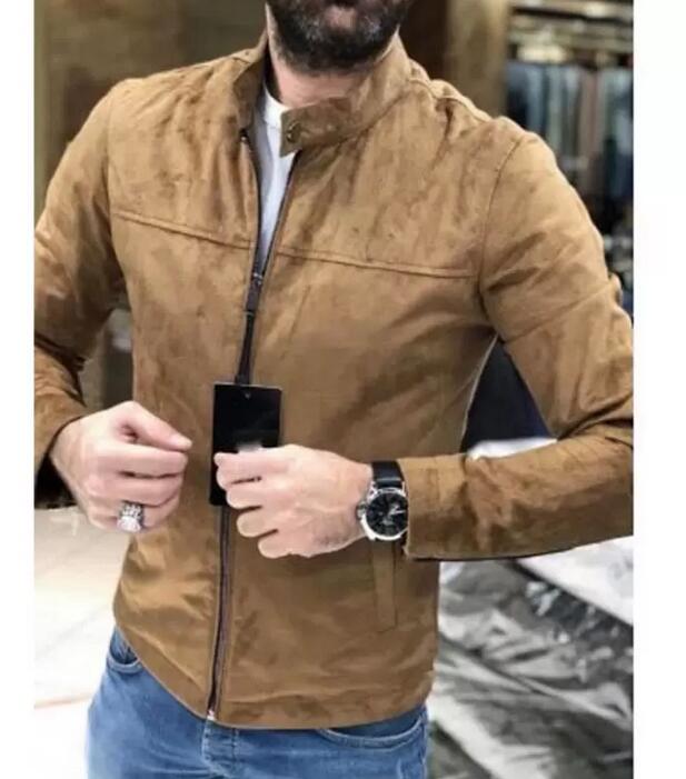 

Winter Suede Coat Slim Fit Mens Casual Warm Outwear Jacket Men Solid Pea Size M-3XL, Khaki