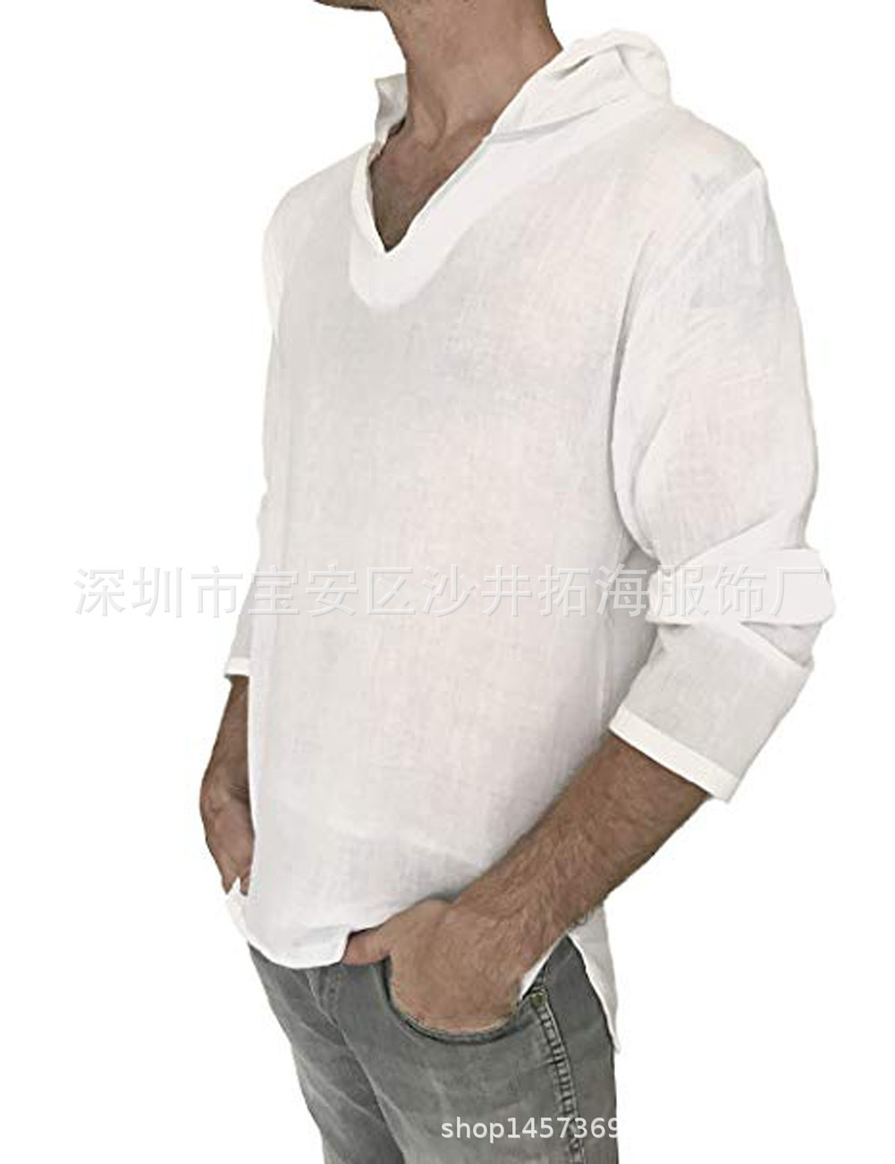 

Men's Shirts Cotton Hemp National tyle T-, White;black