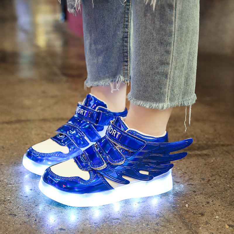 

Size 25-37 Children LED Shoes USB Charged Glowing Wings Sneakers With Lights Luminous Shoes For Kids Boys Girls Backlight tenis, Black