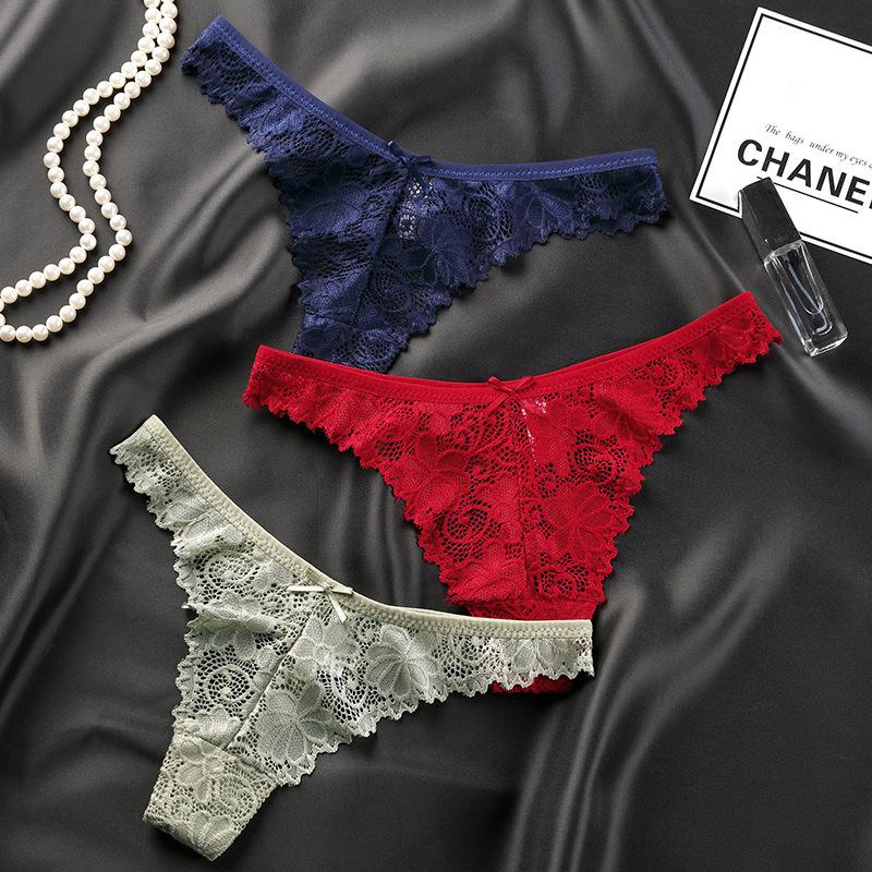 

Women's Panties Sexy Lace Thong Low Waist Women Hollow Out Breathable G String Briefs Bow Underwear Lingerie Transparent T-backWomen's, Pink