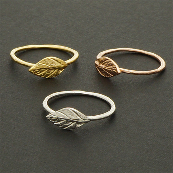 10pcs Gold Silver Simple Nature Tree Leaf Ring Cute Olive Maple Plant Ring Feather Vine Rings for Ladies Women Birthday Gift Charm Alloy Jewelry-image-744786351