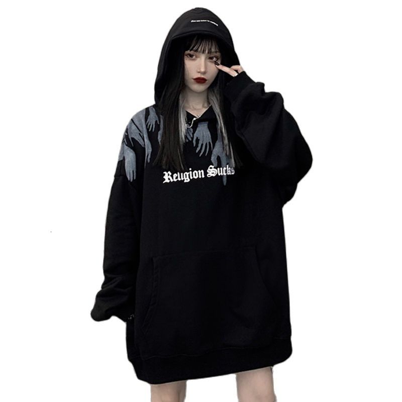 

women's jackets ulzzang gÃ³tico rua moletom feminino grande, pulÃ´ver longo harajuku casual com capuz estampado roupas preto e branco djn, Black;brown