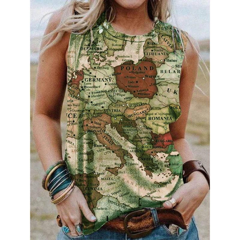 

Women' T-Shirt 5XL Oversized Summer Women Map Print T Shirt Casual Sleeveless Loose Tank Beach Tops Plus Size Female Shirts 2021 Street, Yysy20210516 pink