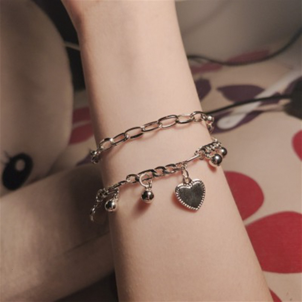

Hand catenary personality hip hop sweet Fashion Street Po accessories cool love double Bracelet girl, Golden;silver