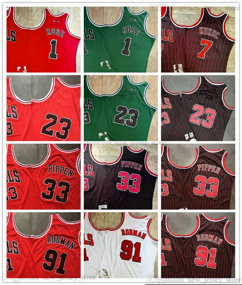 

Real Stitched Retro Basketball Jerseys Authentic Embroidery Quality 7 Toni 1 Derrick Kukoc Rose 33 Scottie 91 Dennis Pippen Rodman White Bla, Black;red