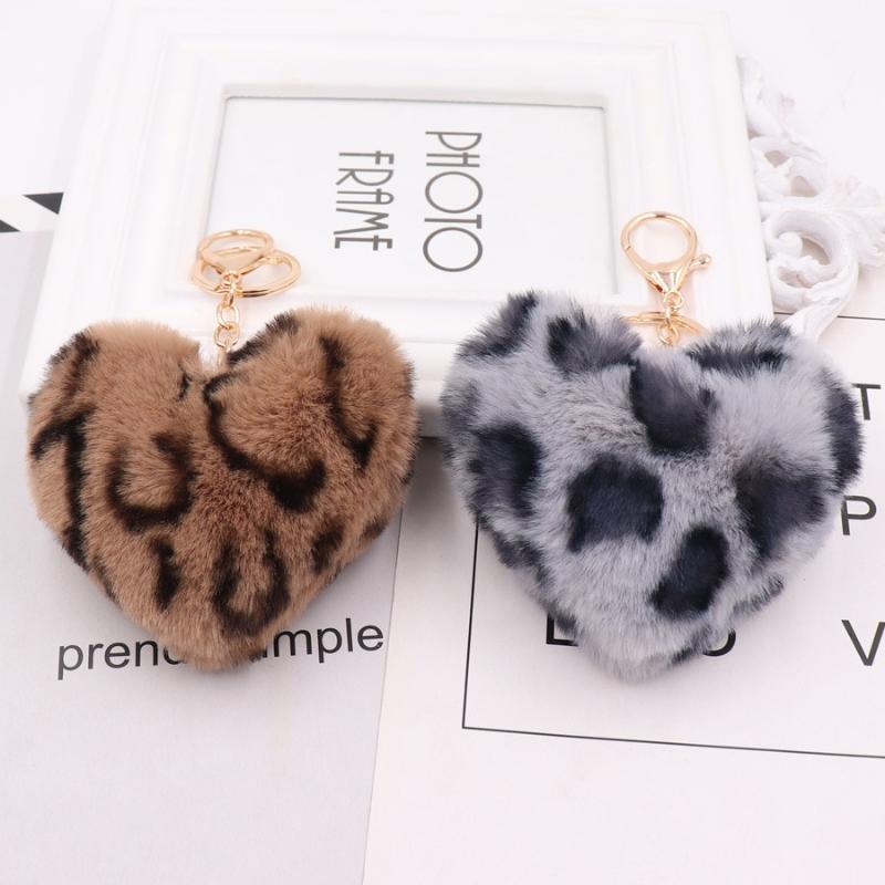 

Keychains Leopard Bowknot Keychain Fur Pom Key Chain Faux Hair Bulb Bag Car Ornaments Ball Pendant Gifts
