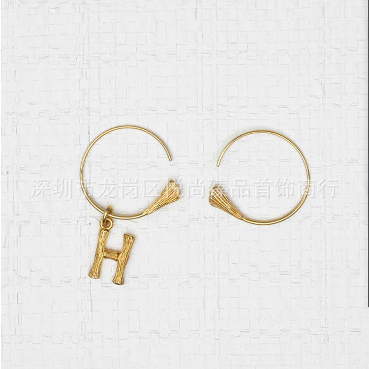 

brass New Celin minimalist style plated 24K gold 26 letter Circle Earrings for mix and match