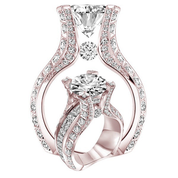 

High Quality Luxury Female Round Full Micro-inlaid Zircon Ring Imitation Diamond Jewelry for Women Gift Engagement Rings