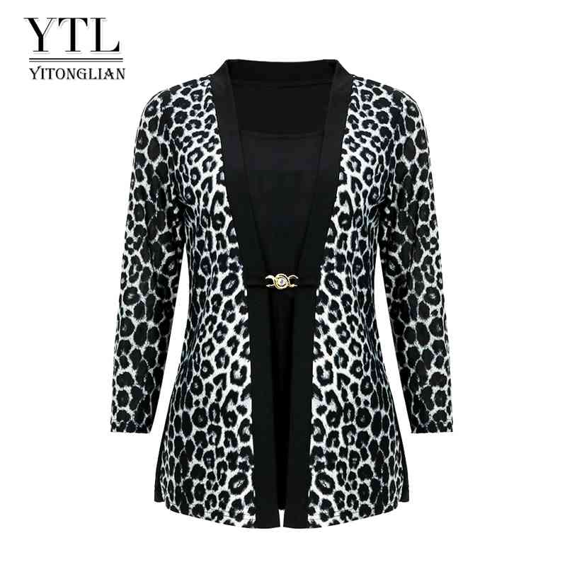

YTL Women Chic Leopard Blouse for Work Plus Size Fashion Patchwork Slim Shirt Long Sleeve Autumn Spring Tunic Tops Blusas H414 210719, Brown beige