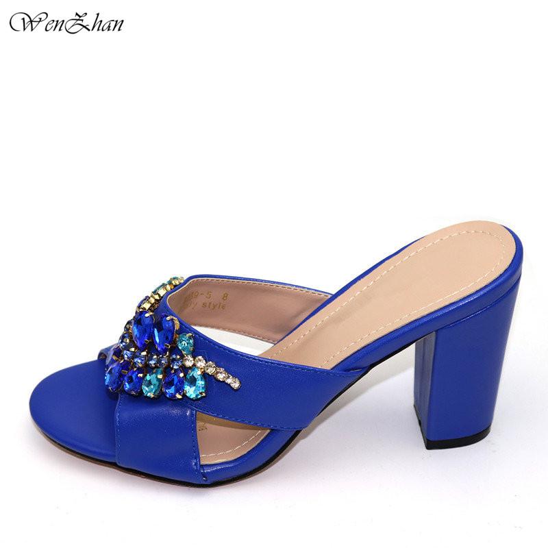 

Sandals African Summer Fashion Italian Single Blue Color Heel Shoes Soft Women For Parties 37-42 WENZHAN C910-19, Black
