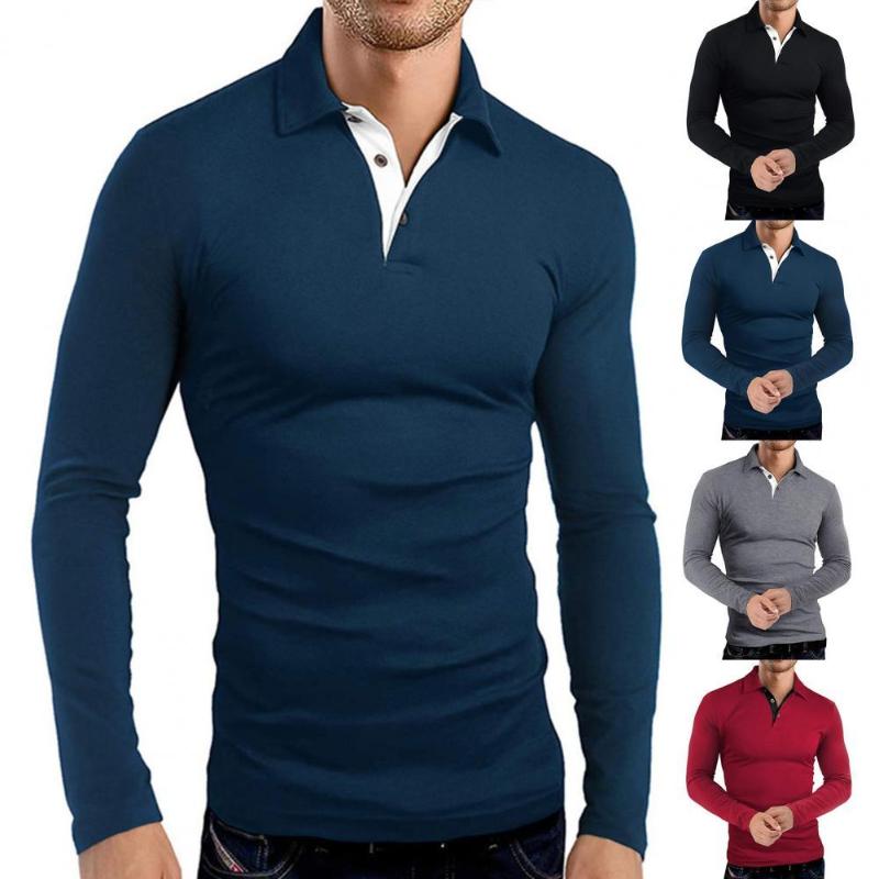 

Men's T-Shirts Business Men Shirt Long Sleeve Solid Color Turn-down Collar Soft Leisure Autumn For Work Office Male Pullover, White;black