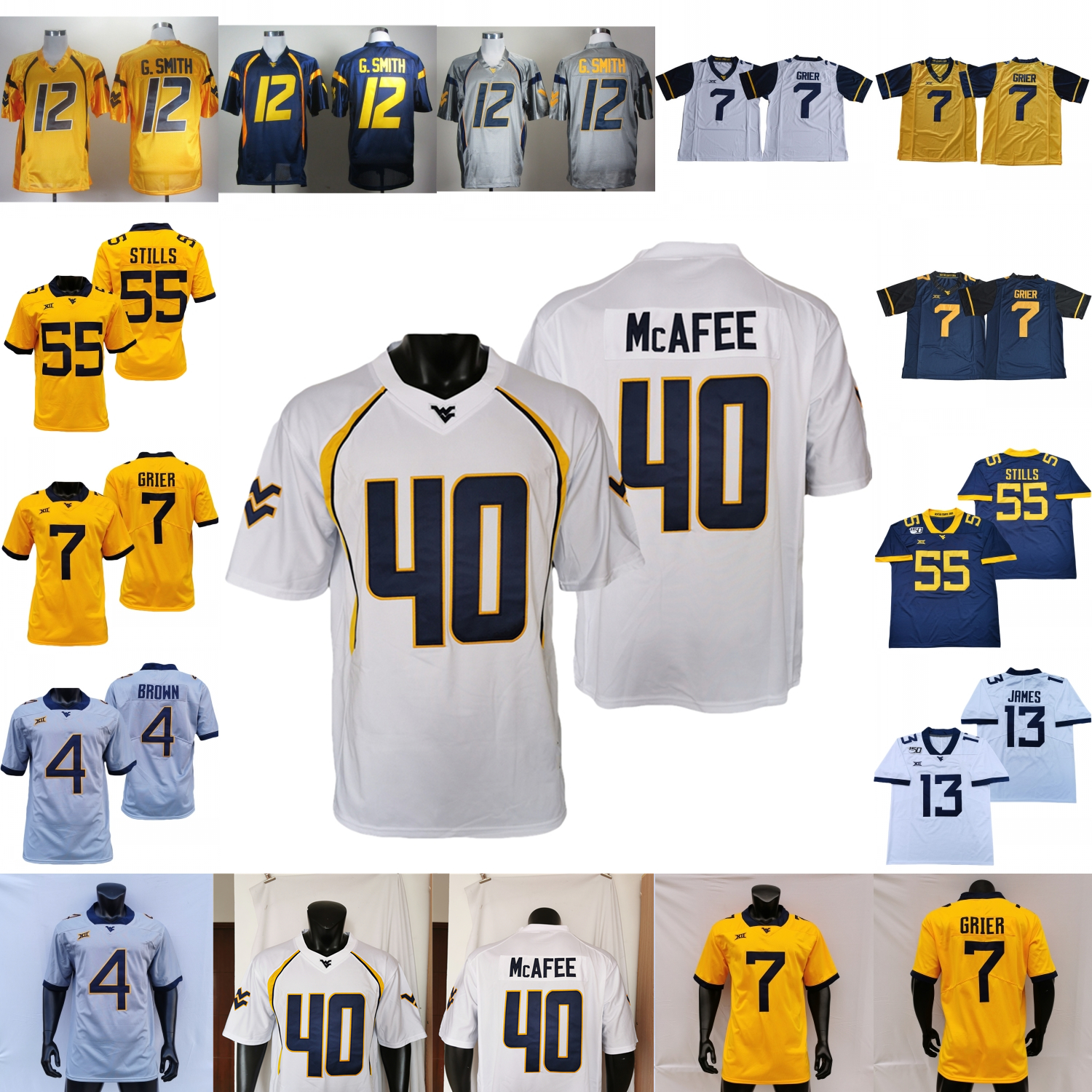 

Custom West Virginia Mountaineers WVU Football Jersey NCAA College Leddie Brown Sam James Dante Stills Will Grier Sean Ryan Jarret Doege Ford-Wheaton Pat McAfee, Navy ii