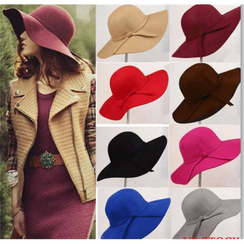 

Vintage Lady Womens Wide Brim Wool Felt Hat Floppy Bowler Cloche Cap, Blue;gray