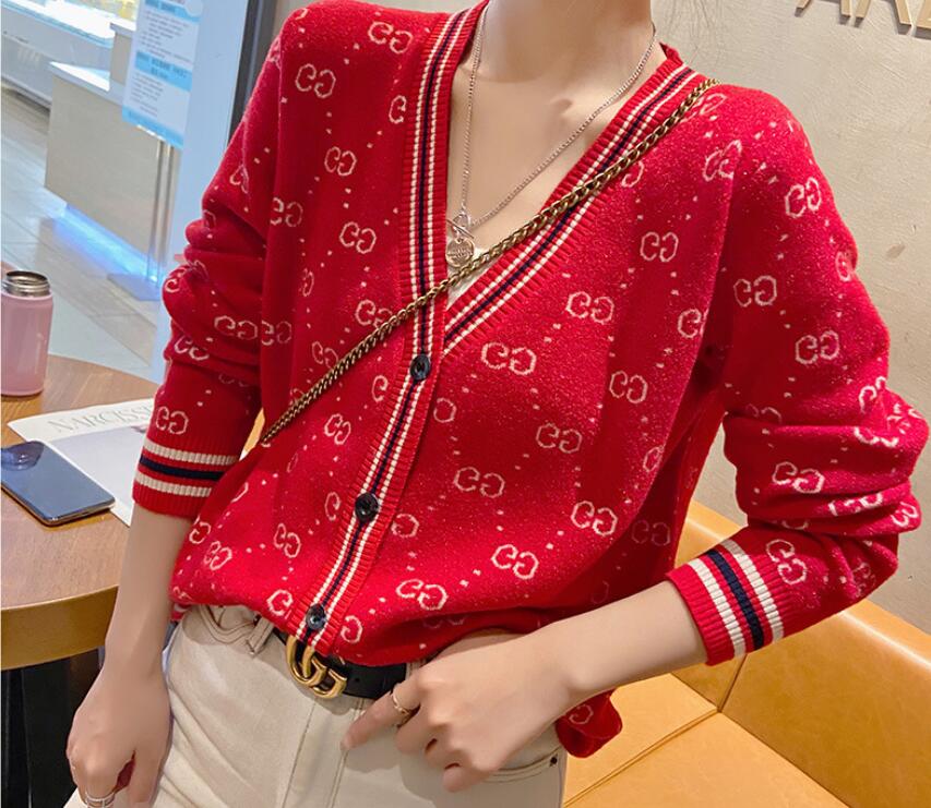 2022GG women Sweater New Korean Sweet Cardigan Single Breasted V-neck Lady Top Knitted Jacket Short Women Clothes