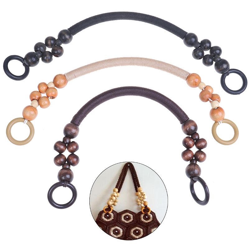 

46cm Wood Purse Handle DIY Replacement Wood Plastic Bead Rope Bag Strap Handle Shoulder Belt for Handbag