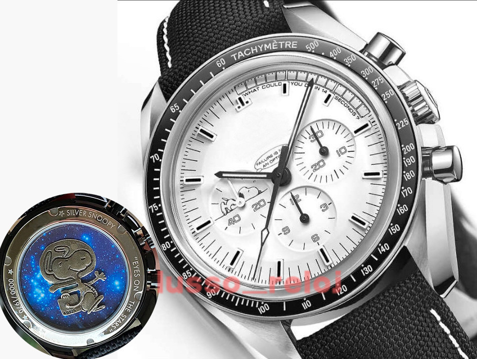 

High Quality Men Mens Luxury Watch Ceramic Bezel Snoopy Chronograph VK Quarz Movement Master Fabric james bond 007 Watches montre de luxe Space Wristwatch, Sliver back case