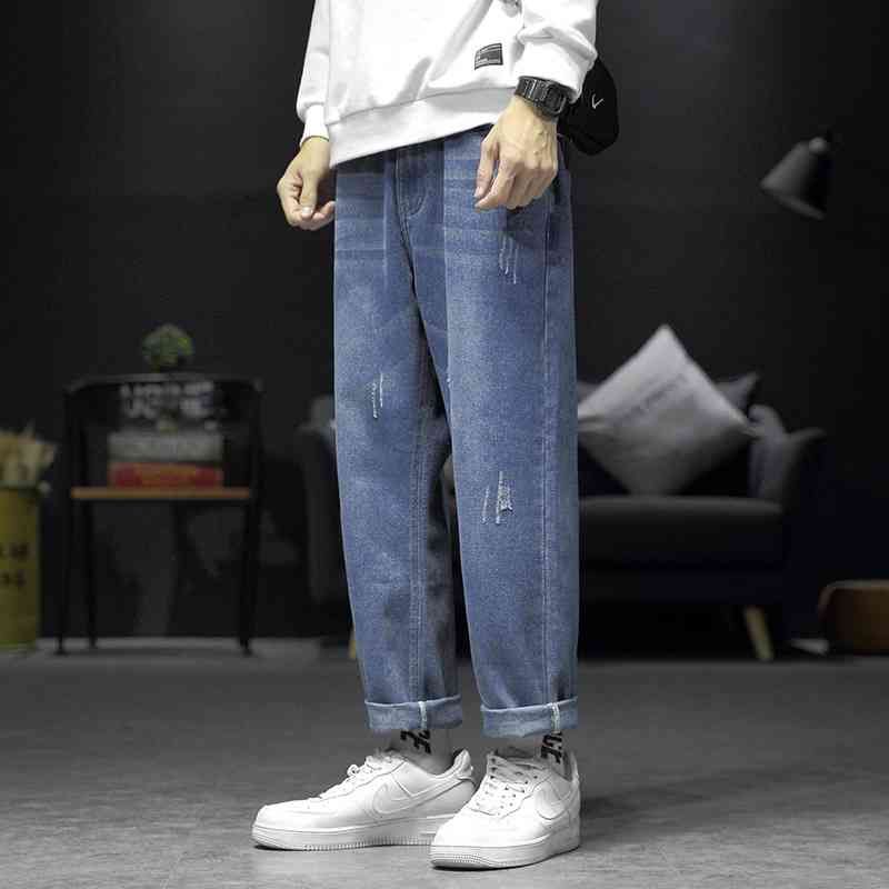 

2021 jeans autumn and winter new fashion men's Korean casual elastic straight tube trend long pants, Black