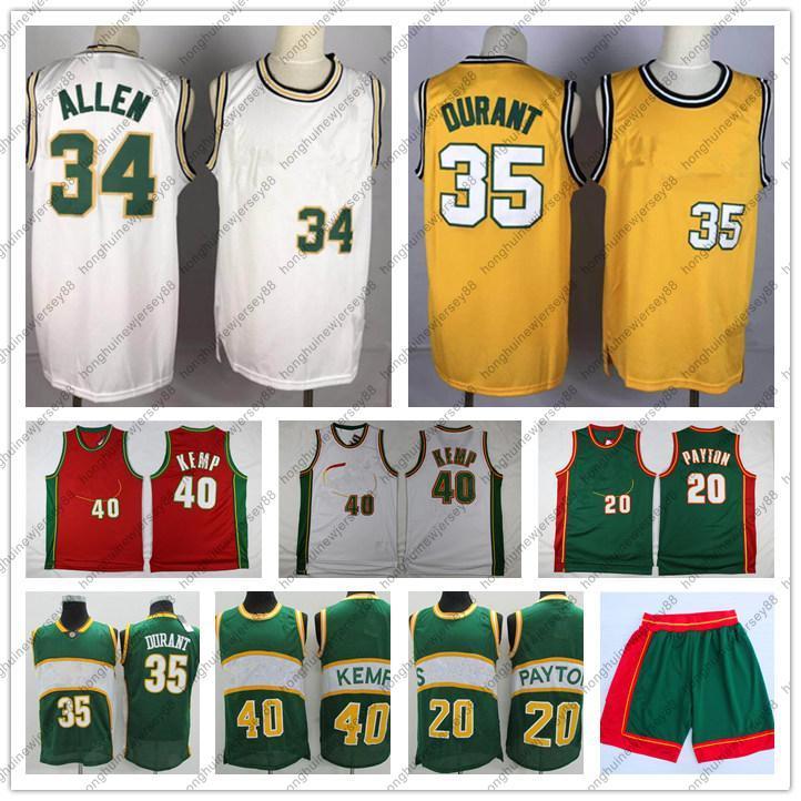 

Stitch Vintage Kevin 35 Durant Gary 20 Payton Basketball Jerseys Shawn 40 Kemp Ray 34 Allen Shorts Retro Jersey