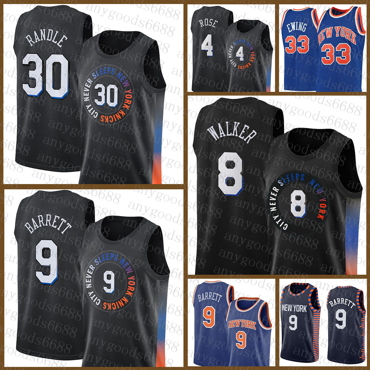 

New Best York Basketball Jersey Knick 8 33 RJ Barrett Julius Randle Derrick Rose 2021 2022 New 9 30 4 Kemba Walker Patrick Ewing Multi