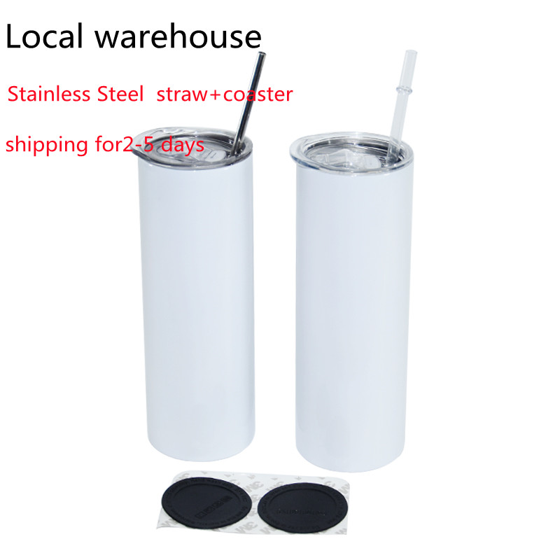 

Local Warehouse 20 oz Sublimation Straight skinny Tumbler blank with Stainless Steel straw and cup mat Insulation Water Bottle Drinking Cups Double Wall, Customize