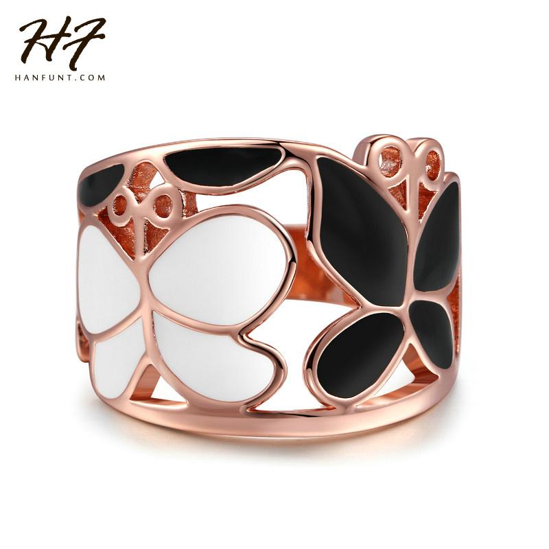 

Cluster Rings Top Quality Elegant Tow Butterfly Engagement For Women Rose Gold Color Fashion XMas Jewelry Girl Sale R675, Golden;silver