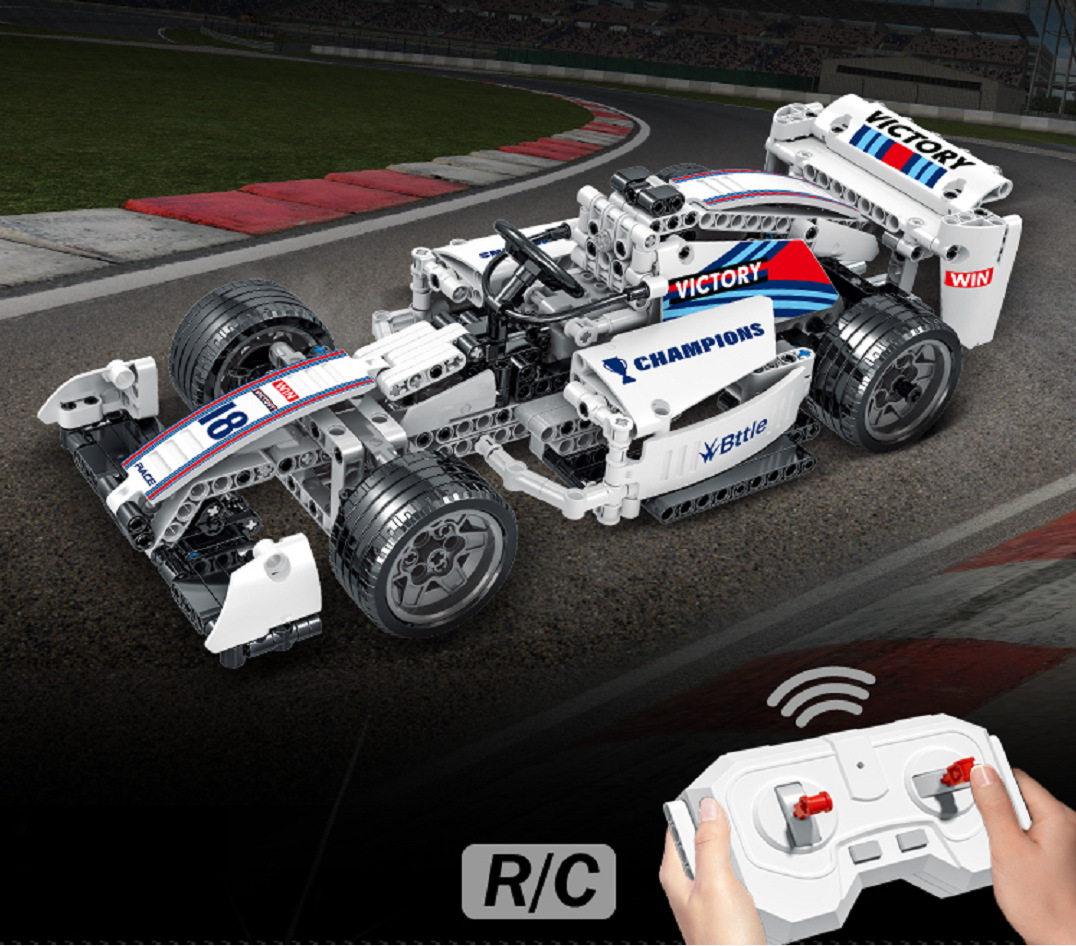 

High Tech Block Series White One-piece Racing Car Electric Remote Control Advanced Assembly Model Building Blocks Bricks Toys Gift