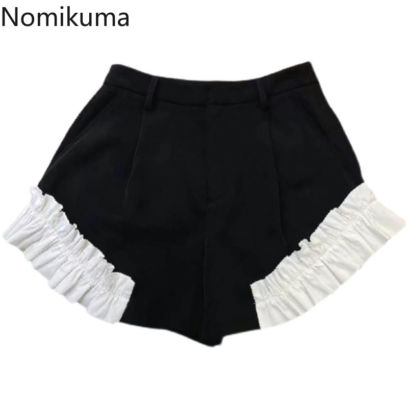 Nomikuma Korean Hit Color Ruffle Patchwork Woman Shorts High Waist Elegant Bottoms Spring Summer Caual Short Feminimo 6G857 210427