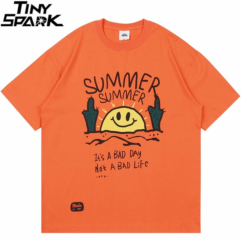 

Hip Hop Streetwear Harajuku T Shirt Sun Cactus Letter Print Tshirt Men Summer Short Sleeve T-Shirt Cotton Loose Tops Tees 210721, A166b96 white