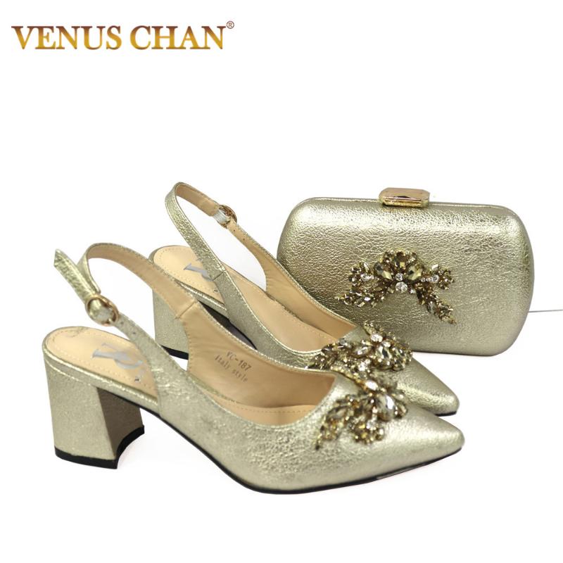 

Dress Shoes Arrival Italian Design Golden Color Sales In Women Matching And Bag Sets Fashionable Nigerian, Black